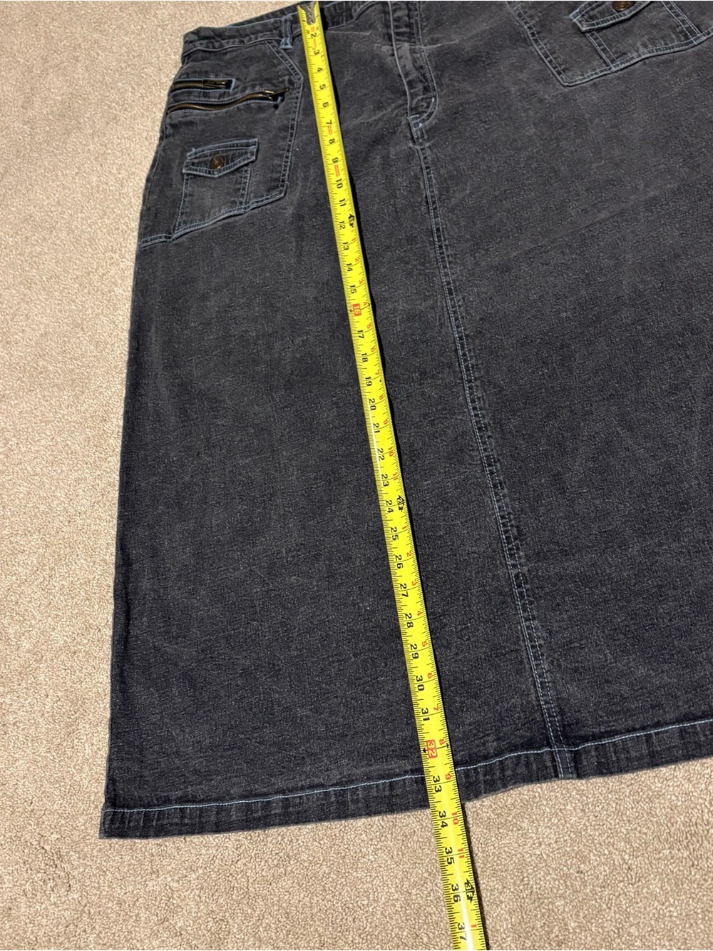 Denim 24/7 Womens Midi Jean Skirt Cargo Zip Pockets Y2K Gray, Sz 24W - Picture 7 of 8